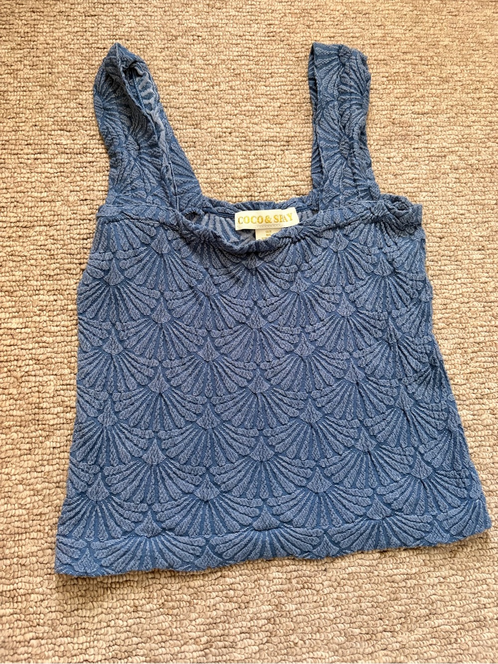 Blue Textured Shell-Pattern Tank Top